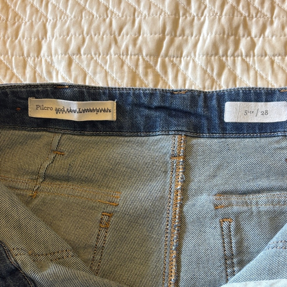 Pilcro Wide Leg Cropped Denim Jeans - Medium Blue - Picture 4 of 7